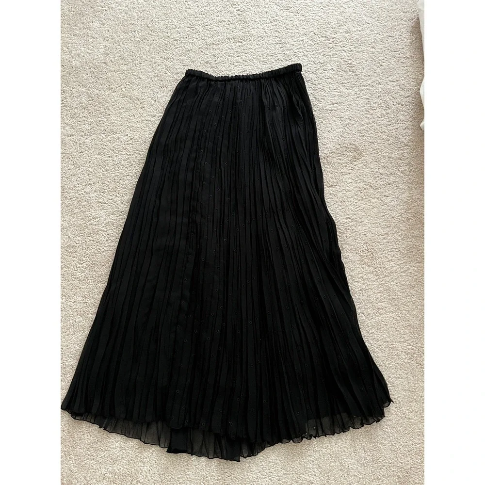 Pas De Calais Black Pull On Pleated Midi Skirt made in Japan EU 34